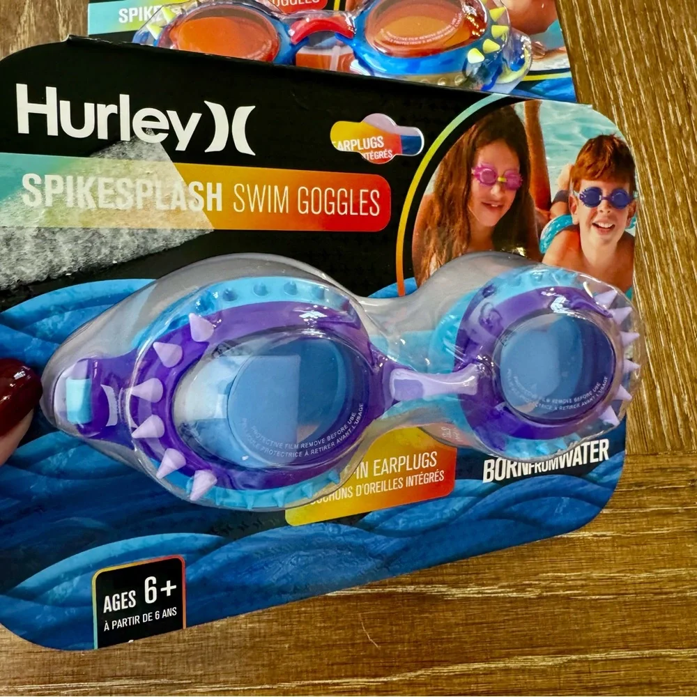 1 set of 2 Hurley kids’ swim goggles, 1 blue, 1 orange